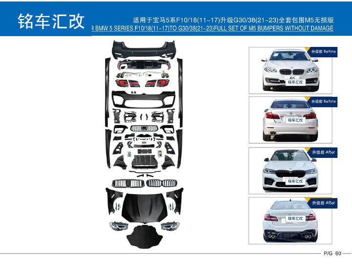 车身包围套件 - 适用于宝马5系 F10/18(11-17)升级G30/38(21-23)全套包围M5无损版
